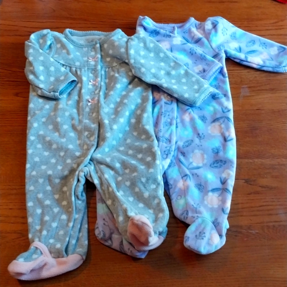 Two pair fleece footed pajamas, 0-3m Sple Joy's by Carters